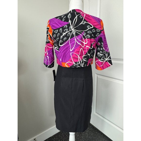 AGB Petite 2-Piece Black Sheath Dress With Vibrant Abstract Print Bolero Jacket - Picture 4 of 16